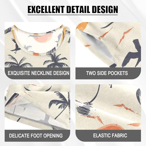 ALAZA Palm Tree Bird Moon Pajamas Short Sleeve 2 Piece Sleepwear Top and Bottom Pajama Set Unisex4