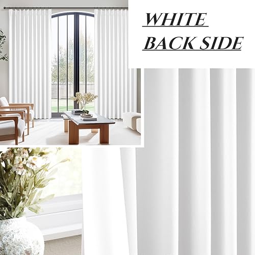 Image of Bright White Pinch Pleated Blackout Curtains 90 Inches Long for Bedroom, Neutral Thick Linen Blend Room Darkening Patio Door Curtain Hook Ring Thermal Privacy Windows Drapes 40 inchW x 90 inchL x 2 Panels Set