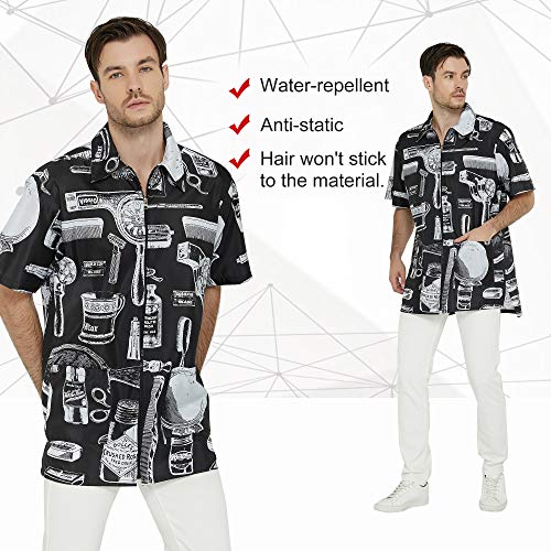 PERFEHAIR Barber Jacket for Men, Hair Stylist Grooming Smock Vest Shirt, Vintage Print4