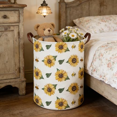 Image of Bee hamper,Waterproof foldable Kids laundry basket,Nursery Hamper,Bee Room decor,Toy organizer,Dirty clothes basket(Bees)