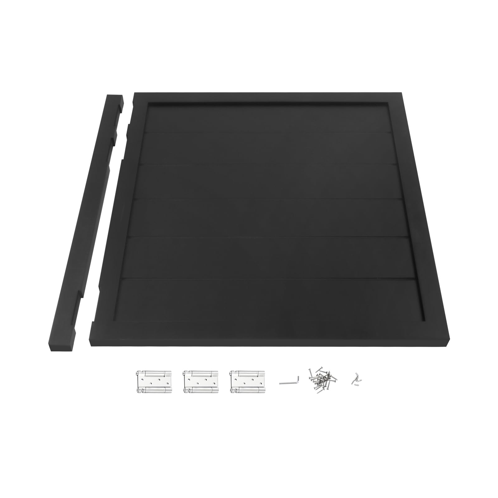 Porte battante simple 90x90 cm noir, épaisseur 3,5 cm en bois de pin, ouverture bidirectionnelle et fermeture automatique, avec cordon, installation facile pour maison, cuisine et débarras
