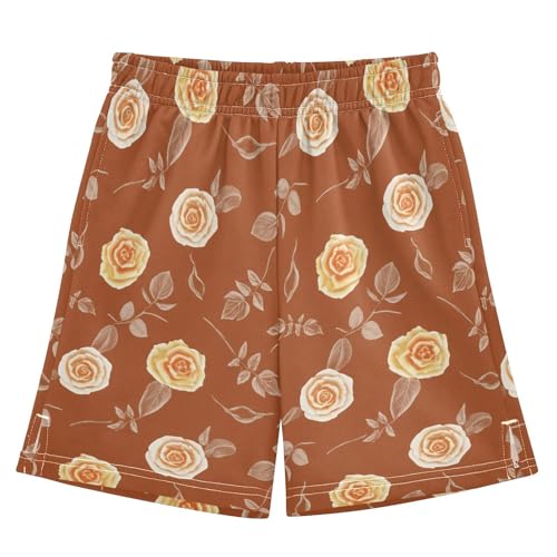 Vintage Roses Athletic Shorts with Zipper Pockets, Youth Boys Athletic Running Shorts for Summer
