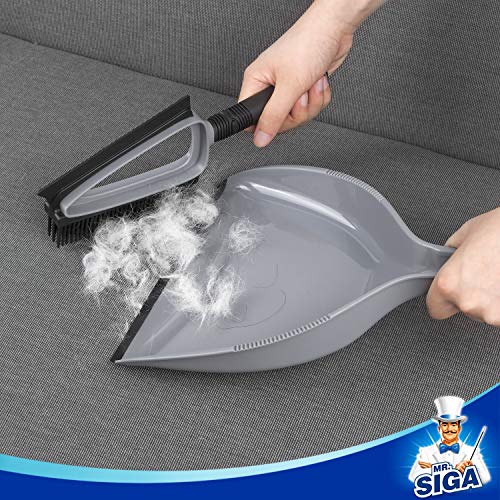 MR.SIGA 2in1 Kehrset Handkehrset Kehrschaufelset Handfeger Kehrbesen, Weiche Borstenbürste/Wäscher mit Kehrschaufel, Grau & Schwarz