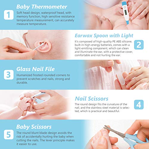 Baby Grooming Kit, 11 in 1 Baby Healthcare Kit Safety Health Care Set with Hair Brush Comb Nail Clipper Nasal Aspirator Baby Thermometer etc for Nursery Newborn Infant Girl Boys Keep Healthy and Clean - Thumbnail 3