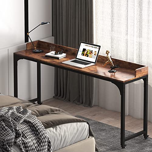 Tribesigns Overbed Table With Wheels, Queen Size Mobile Computer Desk Standing Workstation Laptop Cart, Over Bed Table With Heavy Duty Metal Leg (Brown+Black) #TOP6