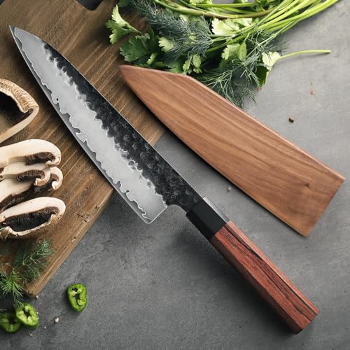 HEZHEN Composite Steel Chef Knife, Razor Sharp Blade,with Wooden Knife Scabbard,High Carbon Kitchen Knife, Redwood Octagonal Handle - Image 8