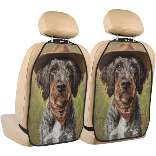 Cute Dog Wearing A Cowboy Hat Car Seat Back Kick Protectors,2 Pack Kick Mats With Storage Pockets For Vehicles To Protect From Dirt Mud Scratches
