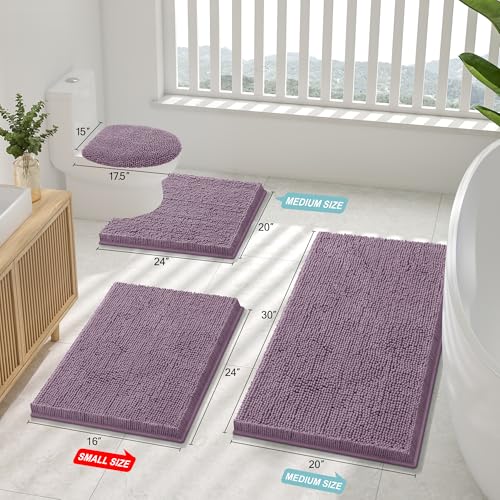 Smiry Luxury Chenille Bathroom Rugs 36x24, Extra Soft and Absorbent Shaggy Bath Mat, Machine Washable, Non-Slip Plush Carpet Runner for Tub, Shower, and Floor, Home Decor Accessories, Deep Plum