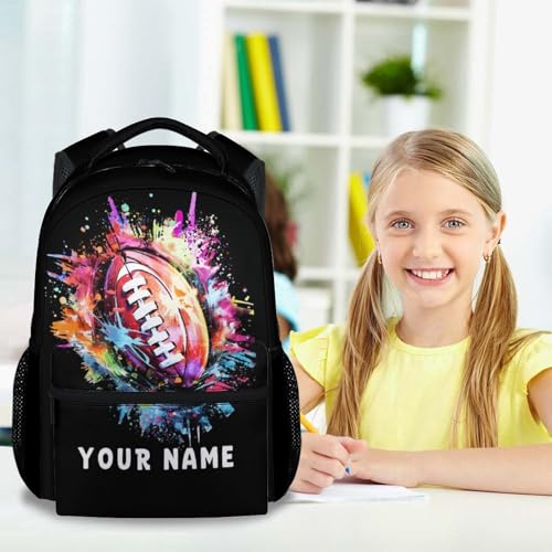 Custom Football Backpack for Girls, 17 Inch Black Backpacks for Primary School, Cool Lightweight Bookbag for Teens2