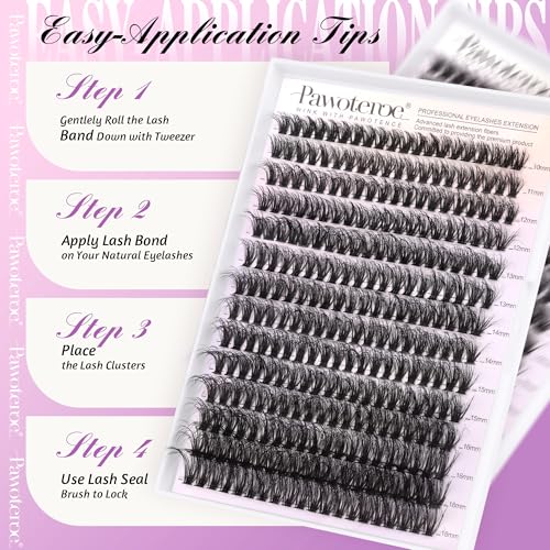 Image of Pawotence Lash Extension Kit DIY Individual Lash Clusters Kit Full 50D with Lash Bond and Seal and Lash Applicator, 9-16mm Clusters Eyelash Extension Kit at Home (Full 50D, 9-16mm, Kit)