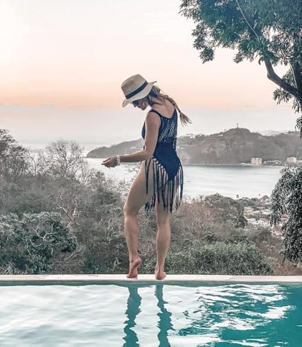 Ekouaer Beach Swimsuit Cover Up Women Crochet Bikini Coverups Summer Pool Swimwear Tassel Dress3