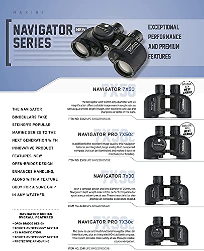 Image of Steiner 7x30 Navigator Marine Binoculars with Open Bridge Design and Sports Auto-Focus, with Compass