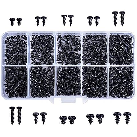 500Pcs Cross Head Self Tapping Screws Black Small Screw Carbon Steel Screws 9 Sizes Multi Use Round Head Self Tapping Screw Assortment Kit Fasteners with Clear Box for Plastic Wood Soft Metal Cover