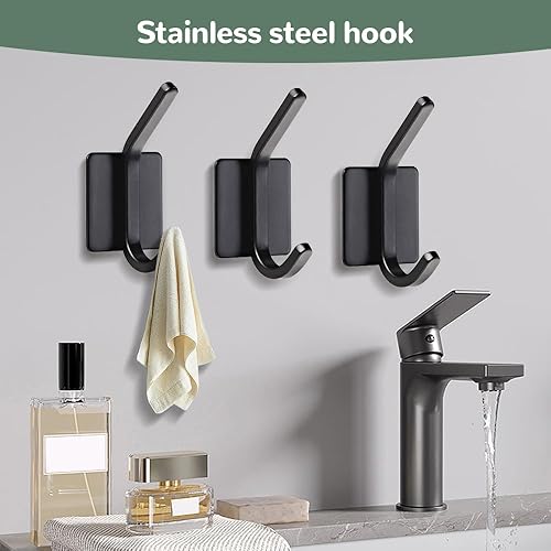 Miniatura 5 de 4 ganchos de pared autoadhesivos para colgar toallas y abrigos, colgador de doble gancho para pared, ganchos de toalla para baños, cocina