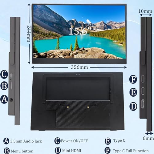 Image of Portable Monitor, 15.6 Inch 1080P 60Hz IPS HDR Portable External Screen | USB-C HDMI Second Screen for Laptop PC Mac Phone, Built-in Adjustable Stand Dual Speakers, for Travel and Daily Work