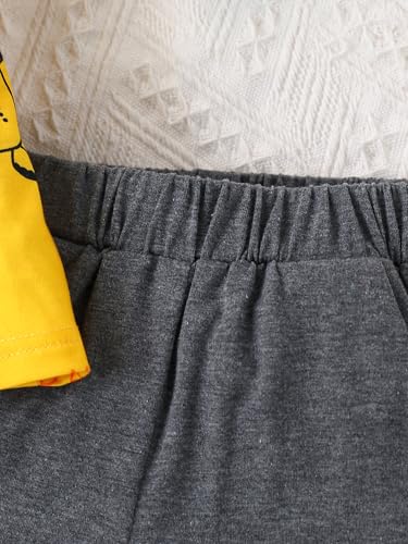 Image of Boys Outfits Yellow Dinosaur Print Short Sleeve T-Shirt and Dark Grey Shorts Set for 4-7 Years Old