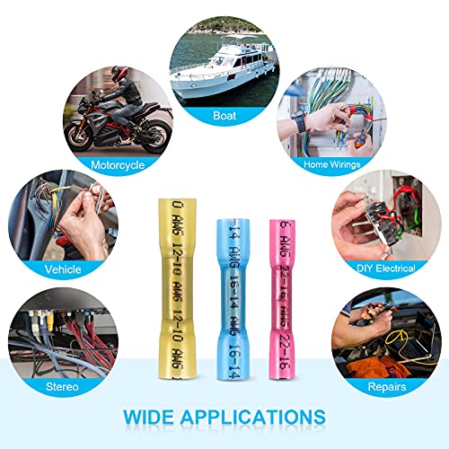 Image of ZhiYo Heat Shrink Butt Connectors - Electrical Wire Connectors Kit - Insulated Waterproof Marine Automotive Wire Crimp Terminals - AWG 22 - 10 3 Sizes Butt Splice (50PCS)