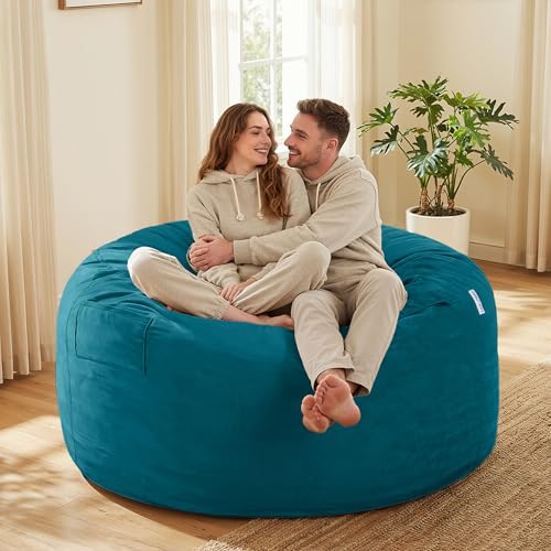 Image of HABUTWAY Bean Bag Chair: Giant 5' Memory Foam Furniture Bean Bag Chairs for Adults with Microfiber Cover 5Ft (Sea Blue)