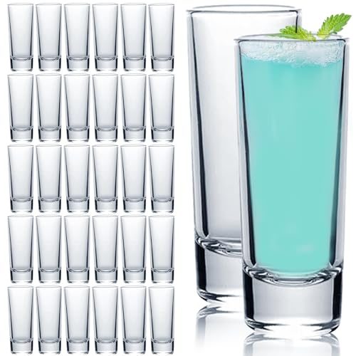 Aoeoe 30 Pack Shot Glass Bulk Set with Heavy Base, 2 Oz Whiskey Shot Glasses, Spirits Glass, Tequila Cup Set, Small Shot Cups, Mini Drinking Cups for Vodka, Whiskey, Tequila, Espresso, Liquo