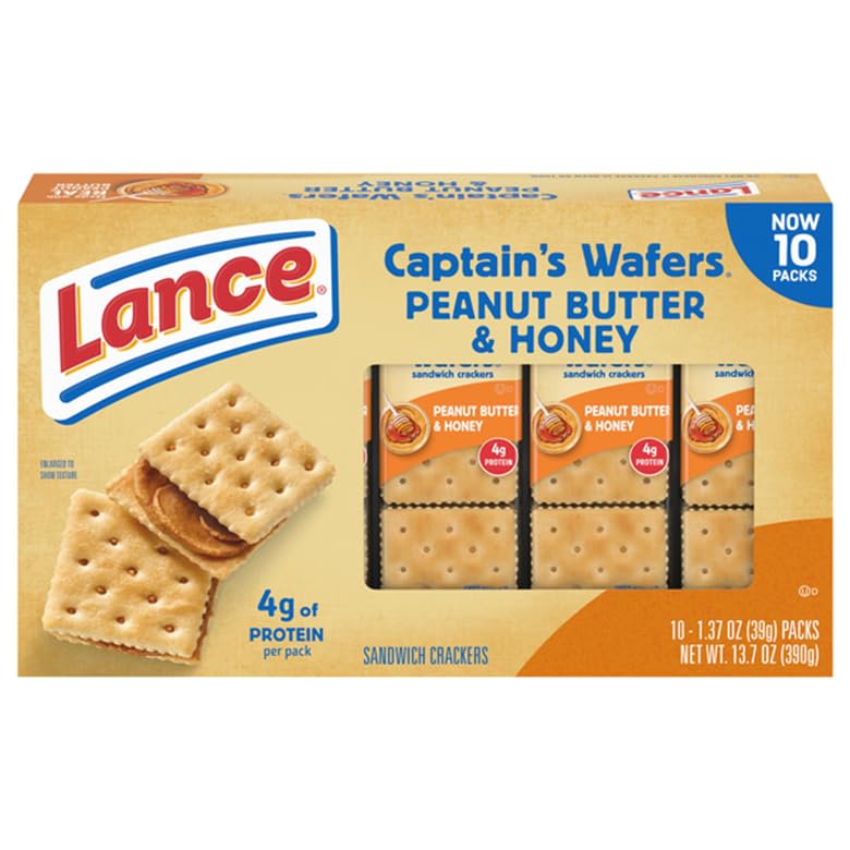 Lance Toasty, ToastChee, Cream Cheese & Chives or Honey Peanut Butter Sandwich Crackers, Six Packages (Peanut Butter & Honey)
