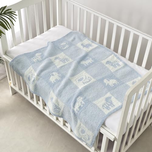 Image of CREVENT Cozy Soft Warm Chenille Baby Blanket for Girls Boys, Newborn Essentials for Infant, Baby Shower Receiving Gift - Animal Blue 75X100cm