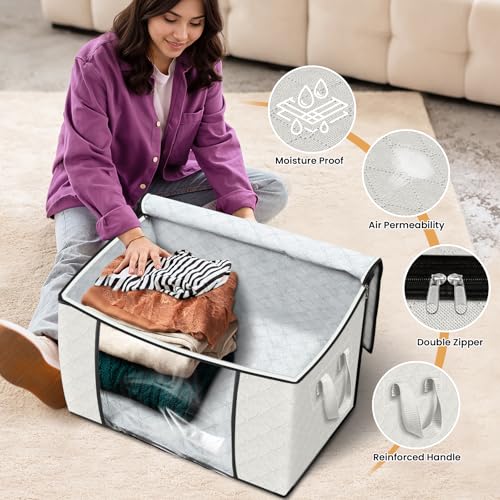 Image of Fab totes 24 Gallons Clothes Storage, Foldable Thick Fabric Blanket Storage Bags, Containers for Organizing Bedroom, Closet, Clothing, Comforter, Organization with Handle (10 Pack,Ivory)
