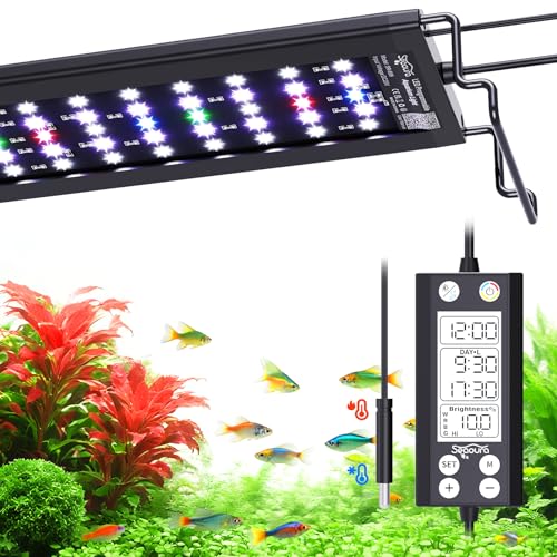 SEAOURA Aquarium LED Light with Thermometer, 48-54in Full Spectrum Lights for Fish Tank, 24/7 Programmable with Power Off Memory, WRGB Custom, 20 Level Dimmable Brightness for Freshwater Aquariums