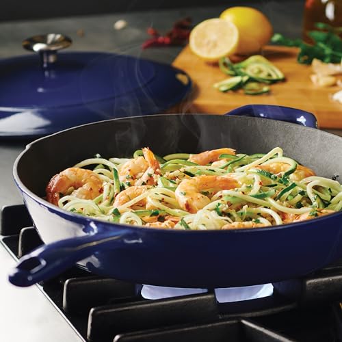 Image of Tramontina Bestow Enameled Cast Iron 12-Inch Skillet with Lid, Blue