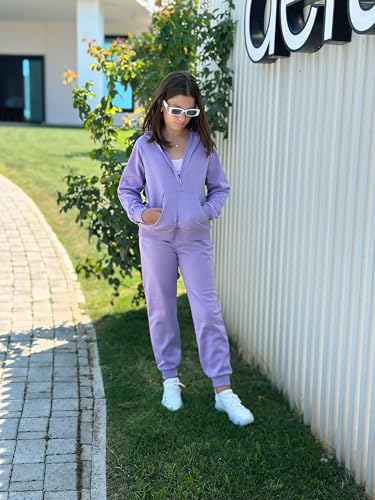 Image of Arshiner Girls 2 Piece Outfits Sweatsuit Half Zip Sweatshirt and Sweatpants | Fall Winter, Drop Shoulder Long Sleeve, Thumbhole Hoodies, with Sweatpant, Jogger Set, Sweat Set, Tracksuits with Pockets