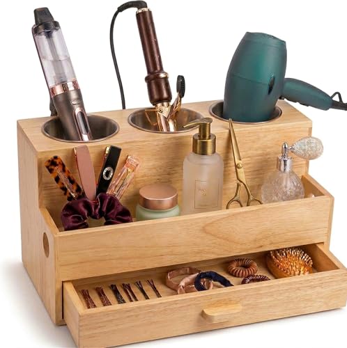Bamboo Hair Tool Organizer for Bathroom and Makeup