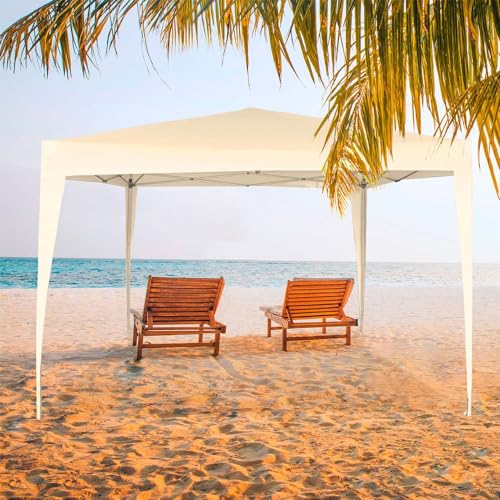 AKTIVE Cenador plegable 300x300x240 cm color crema, Estructura metálica ligera con techo de poliéster impermeable, Montaje rápido sin herramientas, Para jardín y terraza (62188) - imagen 4