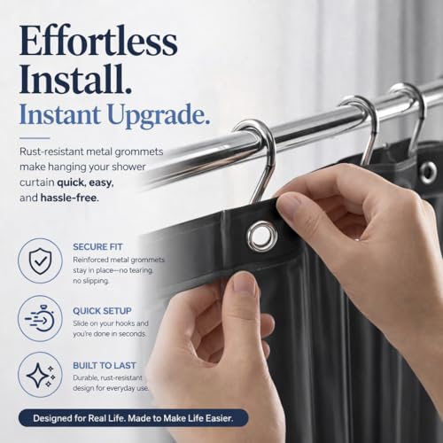 Image of EHZNZIE Dark Grey Shower Curtain Liner 72x72, PEVA Waterproof Bath Curtain, No Chemical Smell, 3 Weighted Magnets, Durable with Rustproof Metal Grommets