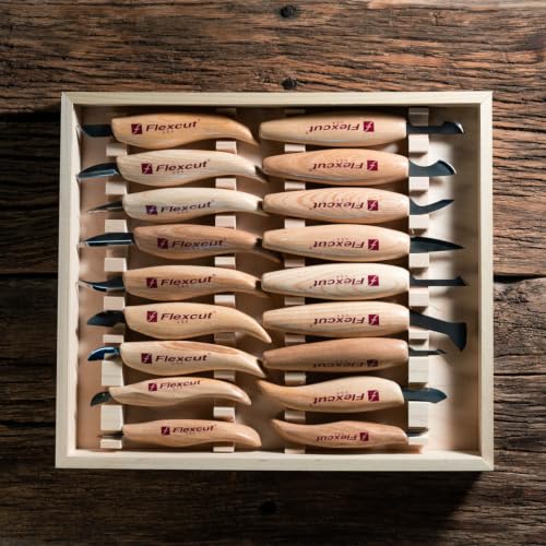 Image of Flexcut Wood Carving Knives | Deluxe 18-Piece Knife Wood Carving Set | Razor-Sharp 1095 High Carbon Steel Blades | KN250 | Made in the U.S.A.