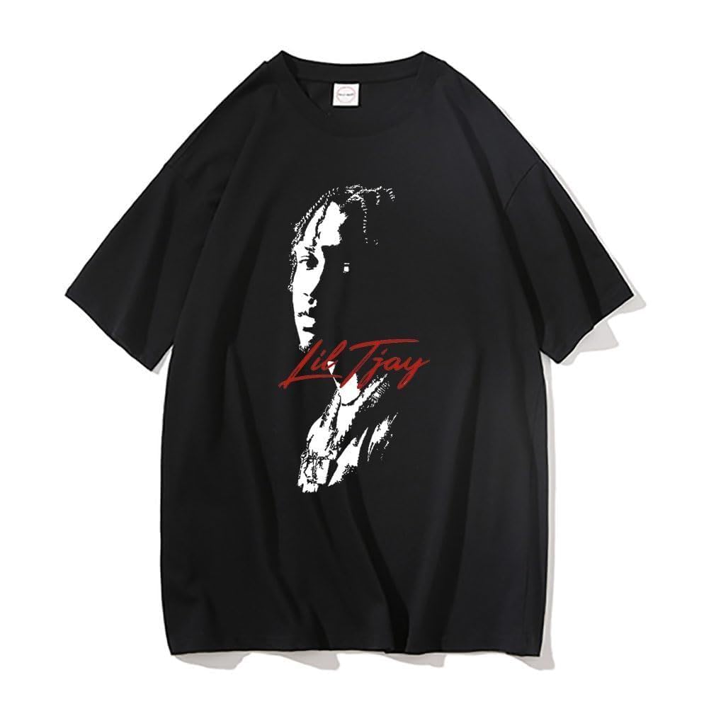 Rapper Lil Tjay Graphic Print T-Shirts Men Fashion Oversized Hip Hop Tshirt Short Sleeve Men's Black Pure Cotton T Shirt Black L