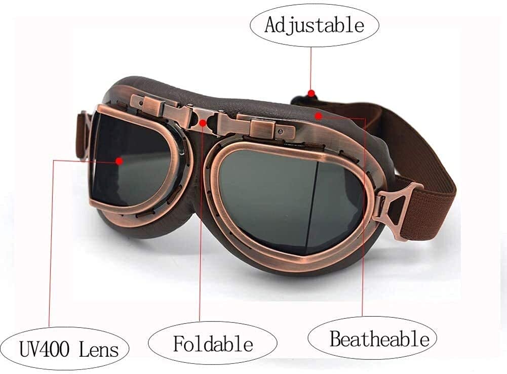 Motorradbrille Brille Anti-Kratzer Motorrad Pilot Steampunk Vintage ATV Biker Roller Cruiser Jet Helm Radfahren Ski Retro Automotive Sonnenbrille 828
