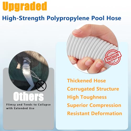 Image of 1.25 inch x 3ft Pool Hose for Above Ground Pools, 1-1 /4 inch Flexible Pool Skimmer Hose Replacement Compatible with Intex, Coleman, Summer Waves, XtremepowerUS, Bestway, Sand Filter Pumps (White, 2 Pack)