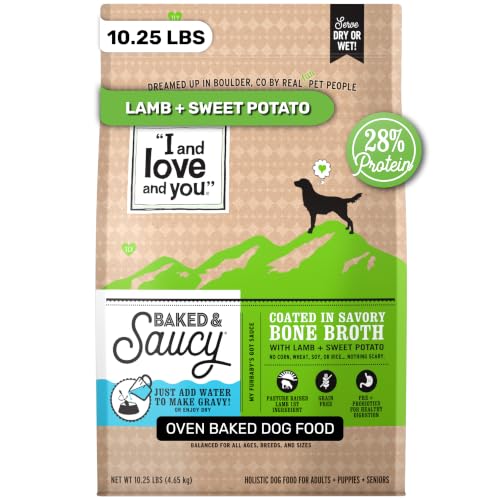 Image of I AND LOVE AND YOU Baked & Saucy Dry Dog Food, Lamb & Sweet Potato| 10.25lb | Grain-free kibble featuring real lamb, sweet potato, and digestion-supporting prebiotics and probiotics. No fillers.