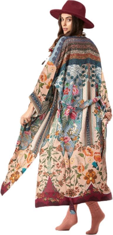 RanRuikhaki camel kiminos for Women Loose Over Sized Kimono Robe with Belt Long Kimono Open Front Long Sleeve Flowy Kimono Cardigans Boho Cotton Kimono Jacket Kimono Dress 228-0