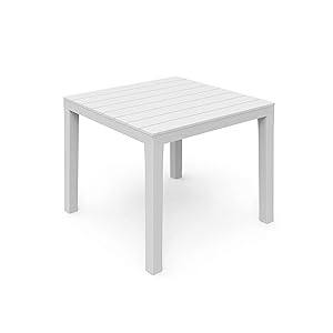 Mesa Apilable Exterior, Mesa Polipropileno, Outdoor, Modelo Wailua, Acabado en Blanco, Medidas: 78 cm (Largo) x 78 cm (Ancho) x 73 cm (Alto)