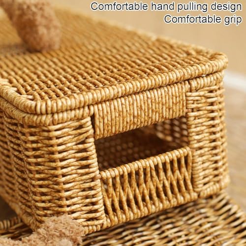 Panier de rangement en rotin avec couvercle pour ranger le bureau
