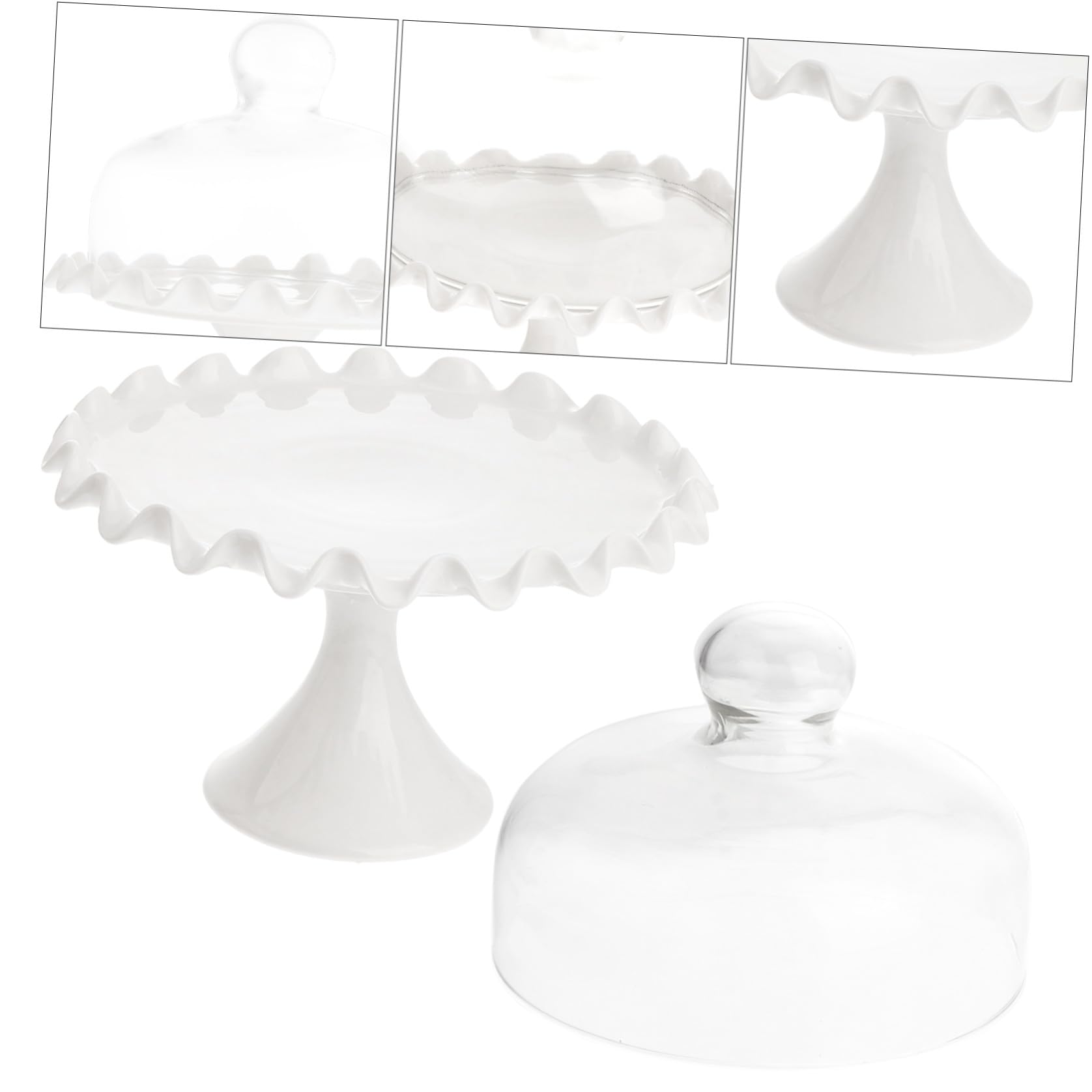Campana de Vidrio para Pastel sin Plomo, Cubierta Transparente | Asa Integrada, Diseño Simple en Blanco, Cerámica y Vidrio, Fácil de Guardar Usar