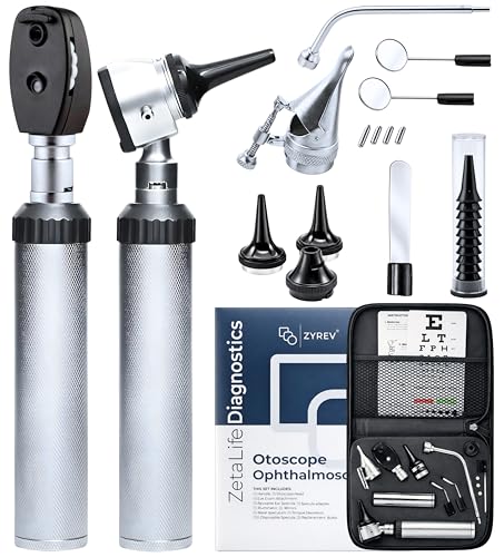 Zyrev Otoscope Oph Diagnostic Set - 34 Piece Medical and Nursing Student Otoscope/Opthalmoscope Kit - with Leather Case for Educational and Professional Settings (Advanced)