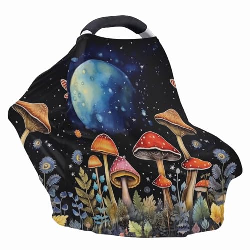 Image of Youngerbaby Mushroom Print Nursing Cover Carseat Canopy Car Seat Covers for Babies Mom Breastfeeding Scarf Infant Multi Use Cover for Baby Stroller Shopping Cart Feeding High Chair