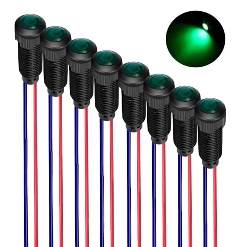 Gebildet 8 Piezas Luz piloto indicadora LED Verde 110-220VCA Tamaño del Orificio de Montaje 8 mm (Carcasa de plástico ignífugo)