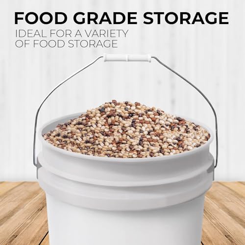Image of 6.5-Gallon White Bucket Pail Container with Lid | Food Grade | Heavy-Duty Approx 90 MIL Extra Durable | Metal Handles with Plastic Grip | Multi-Use | Easy Stack and Store | BPA Free - 1 Pack