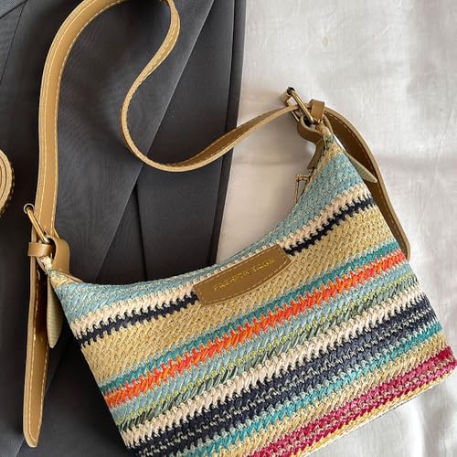 Image of Gogobear Women's Woven Beach Shoulder Handbag Colorful Straw Tote Bag | Summer Vacation Crossbody Bag, Lightweight Fashionable Tote Shoulder Handbag