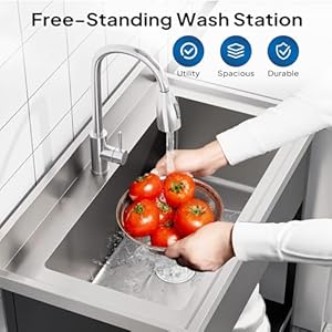 ROVSUN Stainless Steel Utility Sink, Free Standing with Faucet & Legs for Laundry Room, Kitchen, Restaurant, Garage, Outdoor Garden, Backyard, Industrial 20"D x 36"W x 35.5"H Black ROVSUN Stainless Steel Utility Sink Free Standing with Faucet Legs for Laundry Room Kitchen Restaurant Garage Outdoor Garden Backyard Industrial 20D x 36W x 355H Black