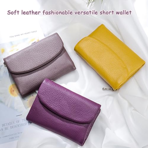 Joyfullygoo Wallet, Unisex Pebble Leather Wallet, Genuine Soft Leather Small Purses Ladies Billfold, Can Hold Coins, Id Cards, Green + Beige + Purple2