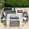 ovios 12 Pieces Patio Furniture Set Outdoor Sectional Sofa Set with Comfy Cushions and Deep Seat, Modern Modular Wicker Rattan Conversation Set, Black