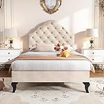 Merax Single Upholstered Bed 90x190 cm with Adjustable Headboard, Velvet Bed Frame with Wooden Slatted Support, No Box Spring Needed, Sturdy Structure, Easy Assembly, Beige (No Mattress)